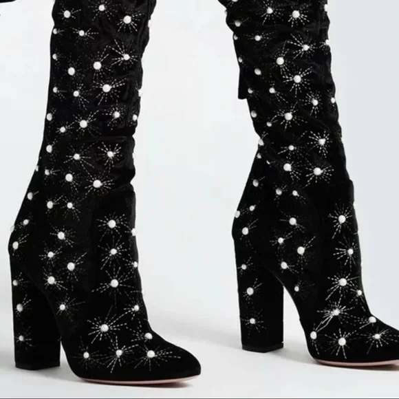 Aquazzura Cosmic Pearl 120 over the knee velvet boots - Picture 3 of 8